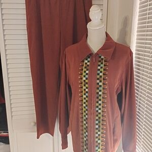 Bob Mackie Rust Pantsuit with Geometric Accents